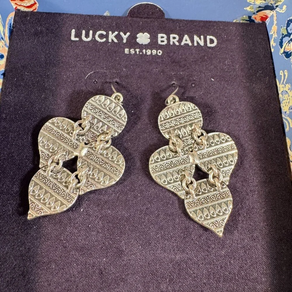 Lucky Brand Fearless Floral Box Silver-Tone Dangle Earrings NWB - Picture 3 of 4